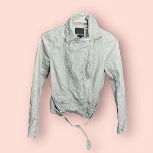 Nordstrom Trouve Leather Moto Biker Jacket Light Gray Sz XS